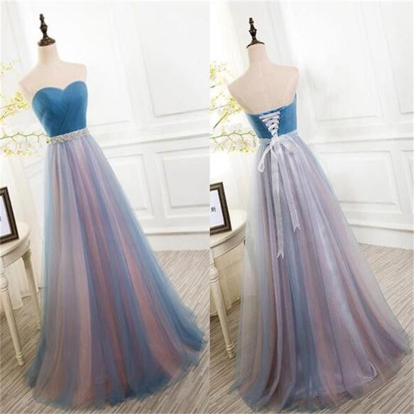 Best Sale Tulle Sweetheart Lace up Back Evening Cheap Long Prom Dresses, WG759 - Wish Gown