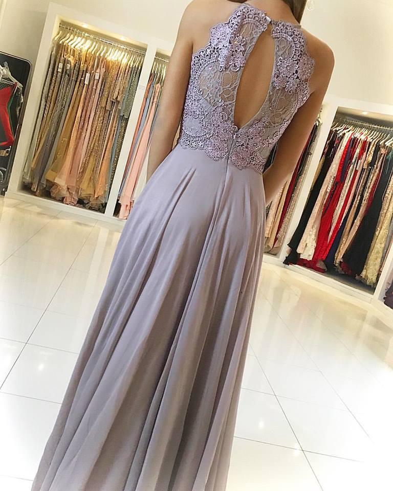 Simple Cheap Chiffon Lace Top Formal A Line Long Prom Dresses, WG773