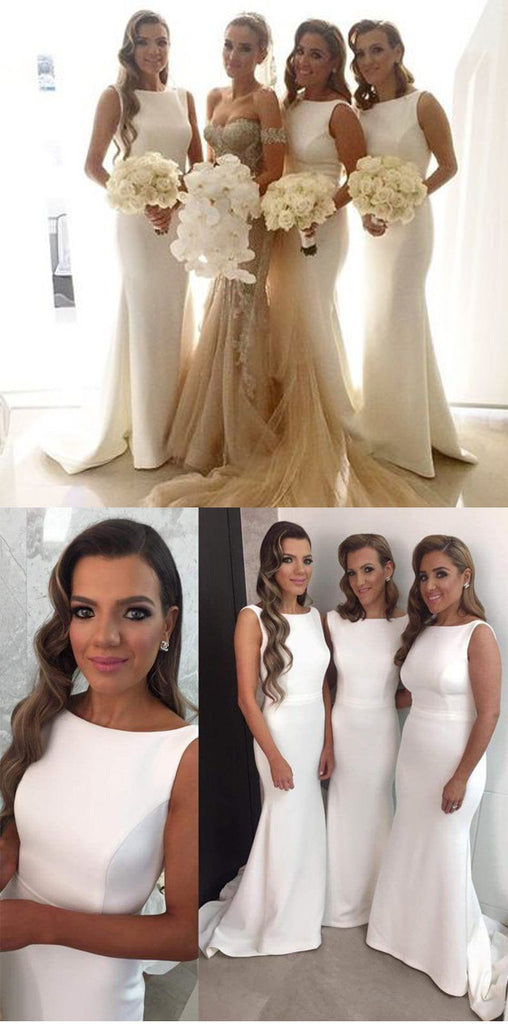 Charming White Simple Sexy Mermaid Women Elegant Long Wedding Party Bridesmaid Dresses, WG79 - Wish Gown