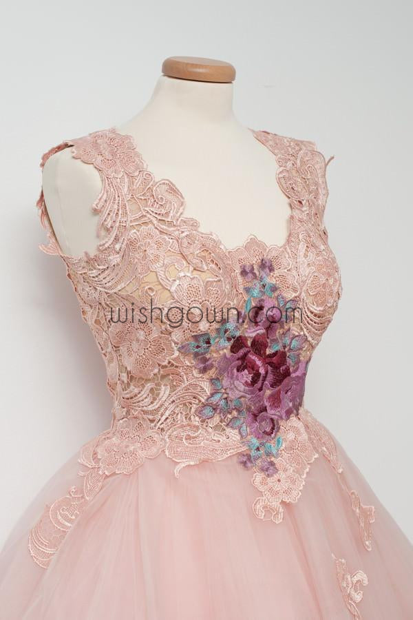 Cute Pink Unique Lace Junior Beautiful Cheap Short Homecoming Dresses, WG808 - Wish Gown