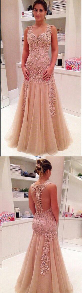 Tulle Sexy Off Shoulder Mermaid See-through Back Newest Evening Long Prom Dress, PD0134