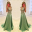 Deep V-Neck Stunning A-line Sexy Fashion Green Evening Long Prom Dress, PD0160 - Wish Gown