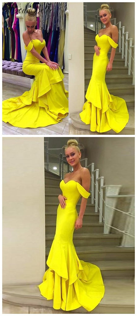 Yellow Off Shoulder Mermaid Sweetheart Evening Long Prom DressOnline, PD0162