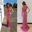 Two Pieces Sparkle Sequin Side Slit Open Back Evening Cheap Long Prom Dress, PD0180