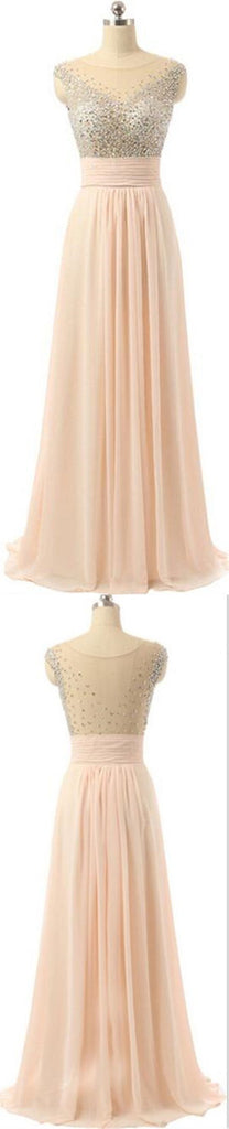 Chiffon Seen-through Back Cheap Charming Party Evening Beaded Long Prom Dress, PD0181 - Wish Gown