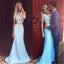 Two Pieces Strapless Blue Lace Mermaid Fashion Evening Affordable Long Prom Dress, PD0190