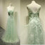 Tulle Sweet Unique Green Lace Formal A line Cheap Custom Make Evening Long Prom Dress, PD0193