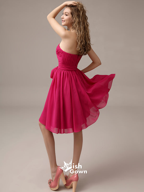 Sweetheart Rose Red Strapless Chiffon A-line Short Homecoming Dress,BD0004