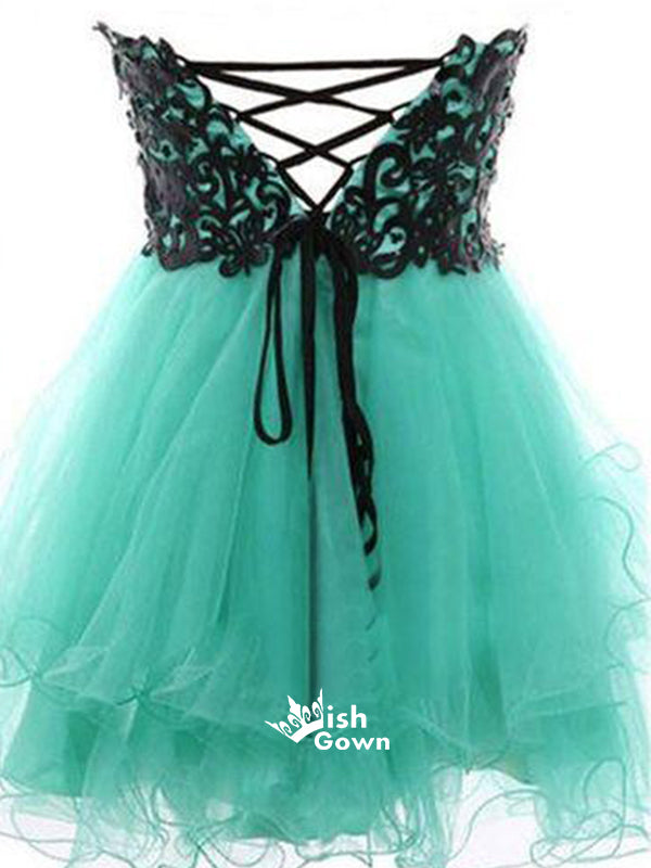 Mint Green Sweetheart Appliques Strapless Lace Up Mini Cocktai Homecoming Prom Dresses, BD00148