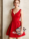 Unique Style Red Satin V-neck Short Freshman Casual Cocktail Homecoming Prom Dress, BD00152