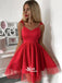 Red Simple Spaghetti Strap Mini Casual Homecoming Prom Dresses, BD00170