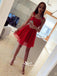 Red Simple Spaghetti Strap Mini Casual Homecoming Prom Dresses, BD00170