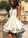 White Backless Deep V-neck A-line Short Freshman Graduation Homecoming Prom Dresses, BD00175