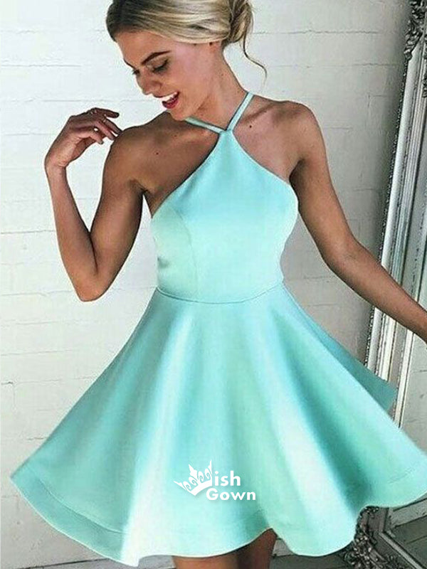 Short Mint Green Backless Spaghetti Straps Simple A-line Sexy Freshman Homecoming Prom Dresses, BD00190