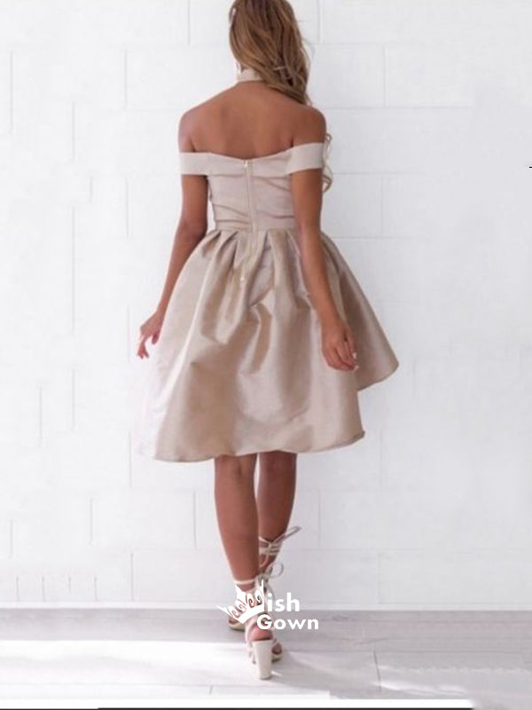 Sexy Champagne Off Shoulder A-line Prom Dresses Short Homecoming Dresses, BD0064