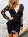 Sexy Tight Long Sleeve Black Lace Open Back Bow-knot Short Casual Cocktail Homecoming Prom Dress,BD0092