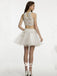 White Halter Lace Two Pieces Short Beach Wedding Bridesmaid Homecoming Dress, BD0093