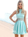 Modest Tiffany Blue Pleated Sleeveless Lace Middle Freshman Homecoming Prom Dress,BD0099