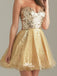 Fashion Gold Sequin Strapless Tulle Short Cute Homecoming Prom Dresses, CM0029