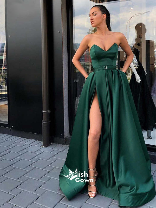 Elegant Simple Sweetheart Side Slit Long Prom Dresses, MD1135