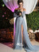 Long Lace Off Shoulder V-neck Side Slit Sexy Long Sleeves Prom Evening Dresses, PD0021