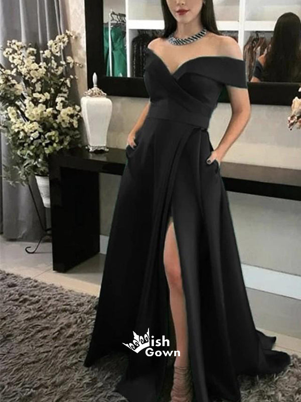 Off shoulder Mermaid Side Slit Sexy Black Sweet Heart Affordable Evening Long Prom Dress, PD0168