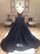 Elegant Black Deep V-Neck Taffeta Applique Sexy Affordable Long Prom Dress, PD0198