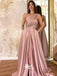 Elegant Dusty Pink One Shoulder A-line Side Split Long Prom Dresses, PG1116