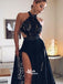 Sexy Black High Slit Lace Halter Evening Party Prom Dresses, SG147