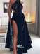 Sexy Black High Slit Lace Halter Evening Party Prom Dresses, SG147