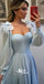 Blue Long Sleeves Sweetheart A Line Long Prom Dresses, SG163