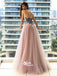 Popular Tulle Applique A Line Long Prom Dresses, SG164