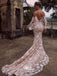 Charming Dusty Pink V-back Mermaid Applique Lace Long Wedding Dresses WDH010