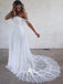 Pretty White Off Shoulder Applique Lace Long Bridal Wedding Dress With Trailing, WDH060