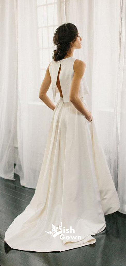 Simple Off White Two Pieces Long Wedding Dress WDH062