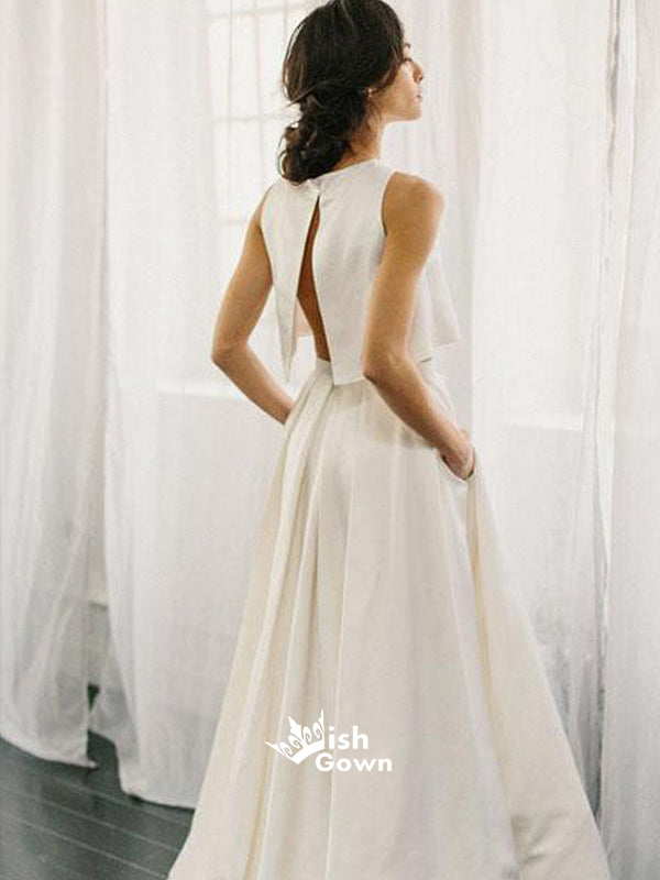 Simple Off White Two Pieces Long Wedding Dress WDH062