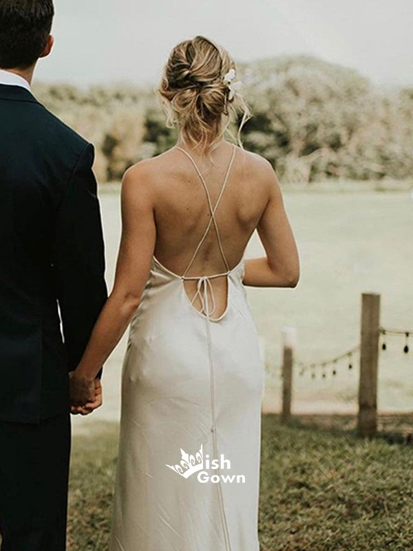 Simple Off White Halter Open Back Wedding Dress WDH063