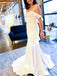 Unique White Off-shoulder Mermaid Long Wedding Dress, WDH075