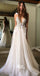 Elegant White V-neck Beads Tulle Long Wedding Dress, WDH077