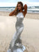 Silver Halter Open Back Mermaid Sexy Cheap Long Evening Prom Dresses, WG1018