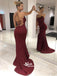 Mermaid Burgundy Sequin Evening Dresses Lace Up Back Prom Dresses, WG1031