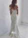 Affordable Off the Shoulder Mermaid Lace Long Prom Wedding Dresses, WG1042