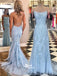 Blue Open Back Applique Mermaid Sexy Cheap Long Prom Dress, WG1134