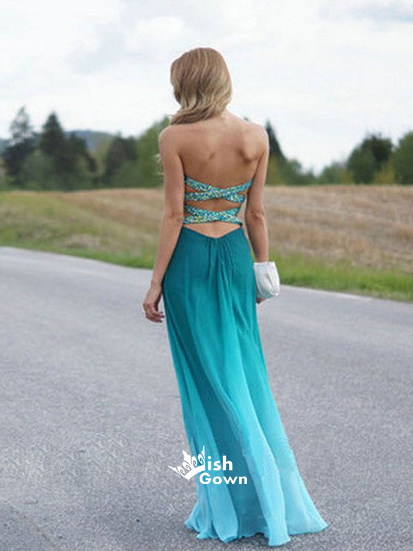 Pretty Junior Ombre Sweetheart Strapless Backless Floor Length Wdding Bridesmaid Prom Dresses, WG251