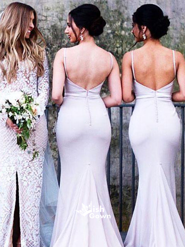 Backless Spaghetti Strap Sexy Mermaid Long Bridesmaid Dresses, WG425