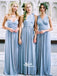 Ice Blue Convertible Jersey Lace Up Handmade Floor-Length Cheap Bridesmaid Dresses, WG80