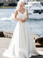 Gorgeous Appliqued V-neck White Elegant Bridal Long Wedding Dresses, WGB004