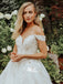 Vintage Off Shoulder Appliques Beading Lace up A-line Bridal Gown, Wedding Dresses, WGB009