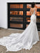 White Lace Appliques Mermaid Spaghetti Strap Criss Cross Backless Bridal Gown Wedding Dress, WGB011