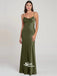 Teal Green Spaghetti Strap Satin Sheath Backless Long Bridesmaid Dresses, WGM013